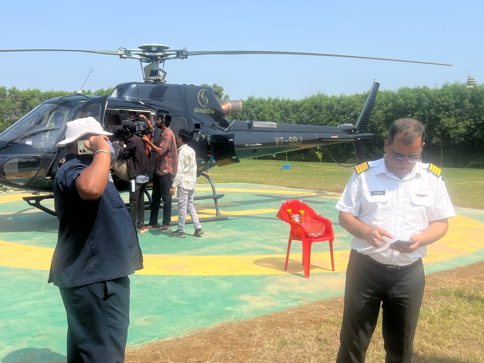 Helipad with crew